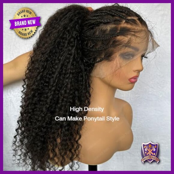 Boho Box Braids Human Hair Wig Full Lace Glueless Knotless 12 Inch